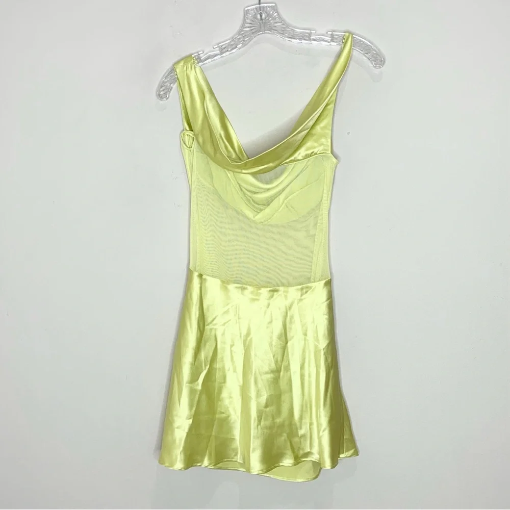NEW Natalie Rolt Elodie Mini Dress (Sz 2 / US 6) Silk Satin Mesh Chartreuse - Picture 11 of 14
